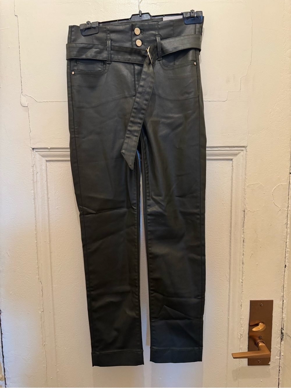 White House Black Market Black Faux-Leather Ankle Pants with Belt